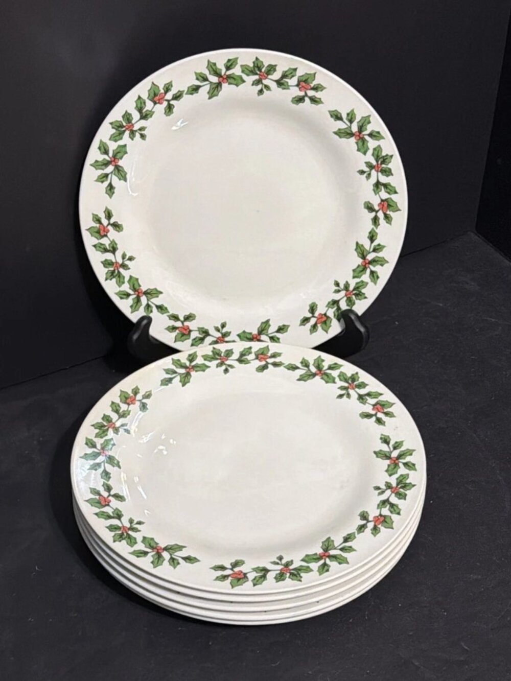 6pcs Royal Norfolk Christmas Boughs of Holly RedBerry Wreath 10.5" Dinner Plates